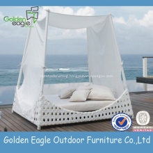 White Wicker Outdoor Side Sunbed with Canopy